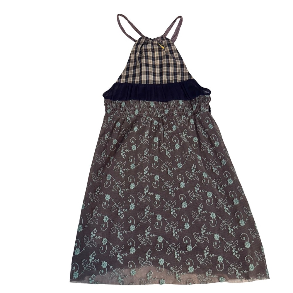 Free People X-Small Floral Embroidered Boho Cottagecore Mini Dress Plaid Y2K - Picture 6 of 8